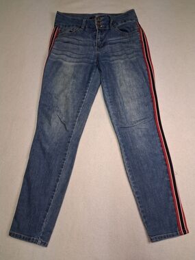 4/20$ Ci Sono Blue Skinny Jeans with Red & Black Side Stripes